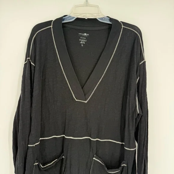 Natural Life Women Lounge Tunic Dress Size L Black  Long Sleeve Boho Surplice - Picture 4 of 10
